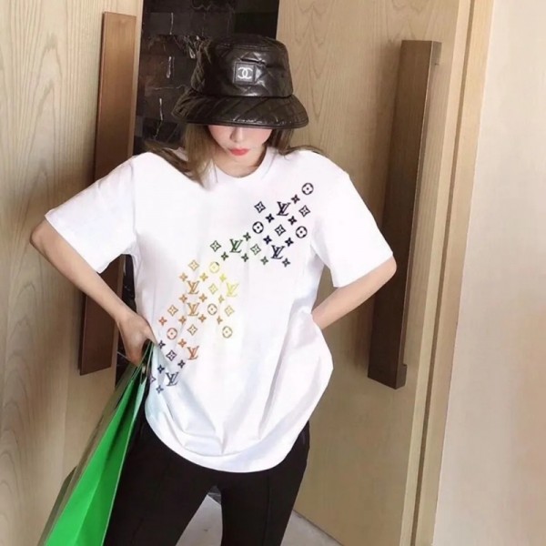 ペア揃い ルイヴィトン ブランド tシャツ 大人 ファッション 贅沢 黒白 カッコイイ服 半袖 純綿 プリントtシャツ ゆったり 吸汗 速乾 大きいサイズ トップス 男女兼用