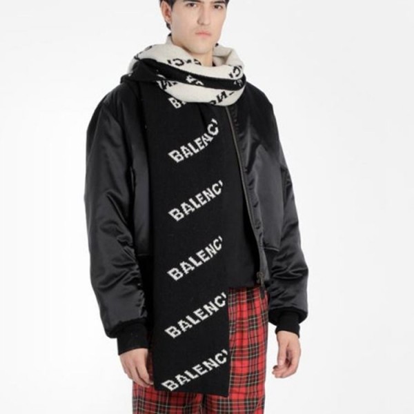 Balenciga バレンシアガ マフラー シアガ  メンズ レディース ブランド マフラー ストール スカーフ モノグラム 大判 ウール シルク カシミヤ カシミア キャメル ロゴ  アクセサリ カジュアル ストリート 黒白 ブラック イタリア 男女兼用 ユニセックス black