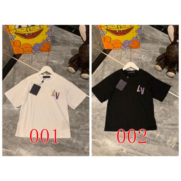 ハイブランドLv ルイヴィトン黒白tシャツ 夏 ハイブランドメンズ半袖tシャツ 男女兼用 韓国 tシャツ 子供tシャツ ユニセックtシャツ ブランド親子服　