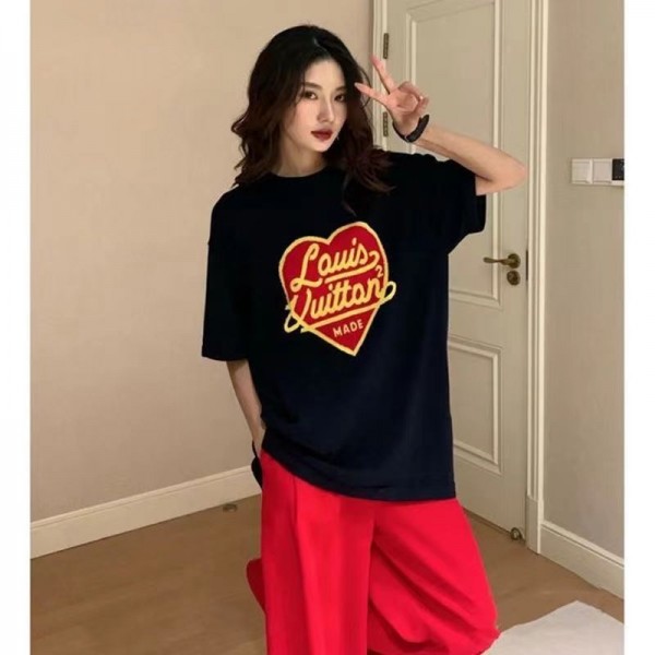 Lv ルイヴィトンブランド半袖tシャツ夏tシャツ かわいいブランドペア揃いtシャツ 上着 カジュアル 20代 30代40代 子供tシャツ 激安パロディ