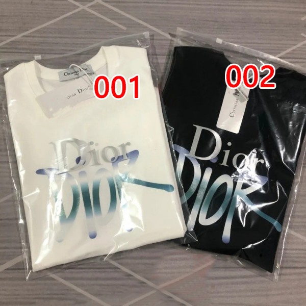 ペア揃い ディオール 上着 ブランドtシャツ  親子服 丸首 半袖 柔らかい 快適 トップス シンプル dior文字 プリント ファッション感 コットン 通気性 おしゃれ ジャージー 男女兼用 安い