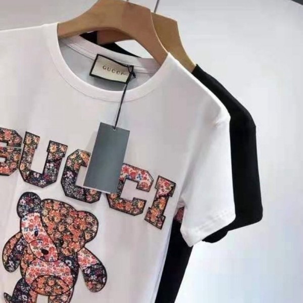 Gucci ブランド 大人服 グッチ tシャツ 100％コットン 快適 柔らかい トップス おしゃれ 熊柄 gucci柄 ファッション感 男女兼用 半袖 かわいい ペア カジュアル 上ウェア カップル