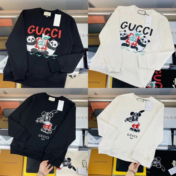 ブランド グッチ パーカー メンス 長袖 Tシャツ gucci コラボ ディズニー レディース スウェット 柔軟性 カジュアル シャツ 春秋冬服 コットン100％ 高品質 かわいい パンダ柄 コーディネート良い 男女通用 学生 通学 大きいサイズ