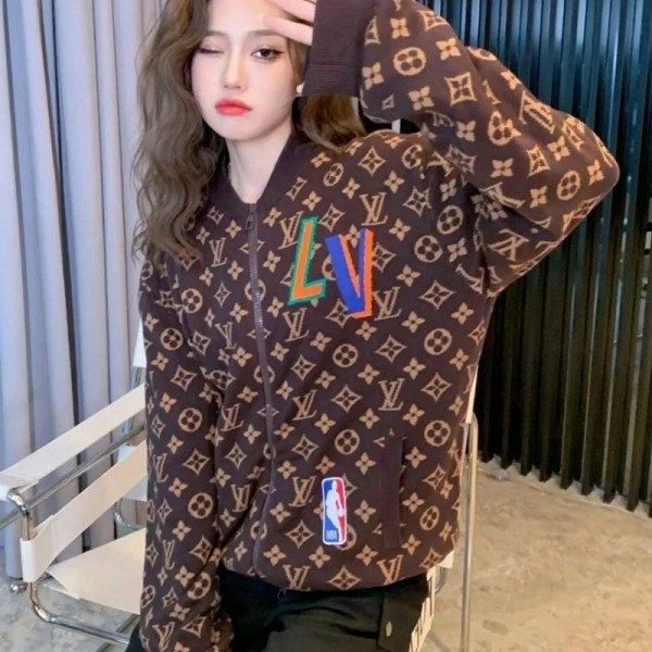 lv ルイヴィトン ブランド ジャケット 春秋服 高品質 暖かい レディースコート 柔らかい NBAコラボ メンズカーディガン 男女通用 カジュアルオーバー ファッションモノグラム柄 長袖