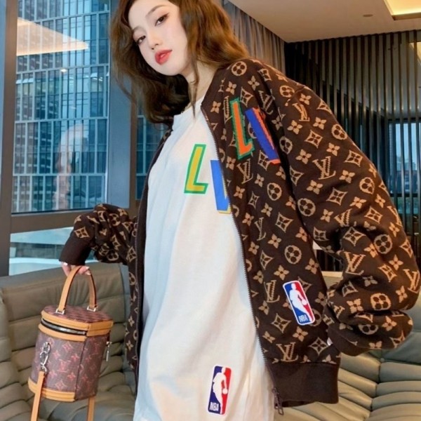 lv ルイヴィトン ブランド ジャケット 春秋服 高品質 暖かい レディースコート 柔らかい NBAコラボ メンズカーディガン 男女通用 カジュアルオーバー ファッションモノグラム柄 長袖