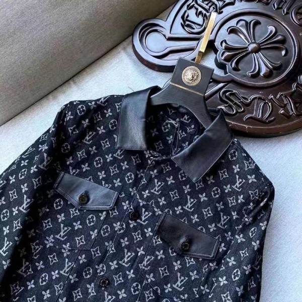 LV ルイヴィトン ブランド 上着 メンズ ジャケット カッコイイ デニム服 2021レザー パッチワーク 高品質 おしゃれ 春秋コート 経典モノグラムプリント 男の子アウター ファッション