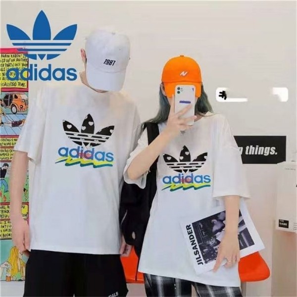 ADIDAS Tシャツ 半袖 ブランド アディダス 親子服 上着 ロゴ入れ ペアルック カジュアル 丸首 コットン製 女性 ロンT 個性 ファッション 高品質 大きいサイズ 心地よい メンズ