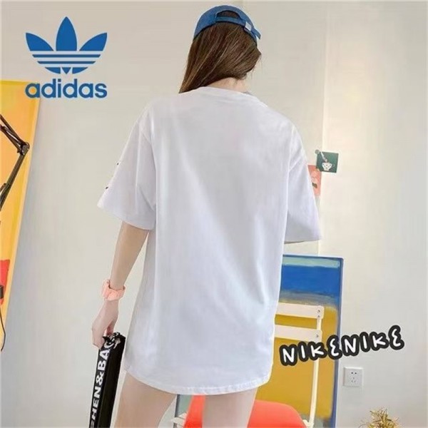 ADIDAS Tシャツ 半袖 ブランド アディダス 親子服 上着 ロゴ入れ ペアルック カジュアル 丸首 コットン製 女性 ロンT 個性 ファッション 高品質 大きいサイズ 心地よい メンズ