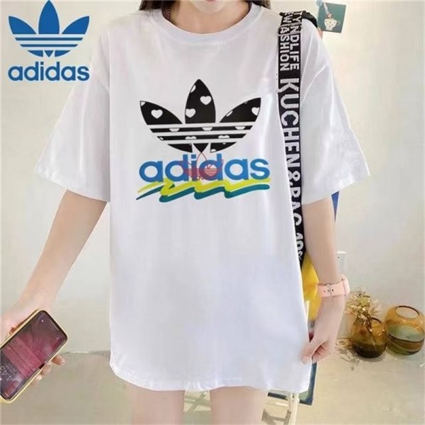 ADIDAS Tシャツ 半袖 ブランド アディダス 親子服 上着 ロゴ入れ ペアルック カジュアル 丸首 コットン製 女性 ロンT 個性 ファッション 高品質 大きいサイズ 心地よい メンズ