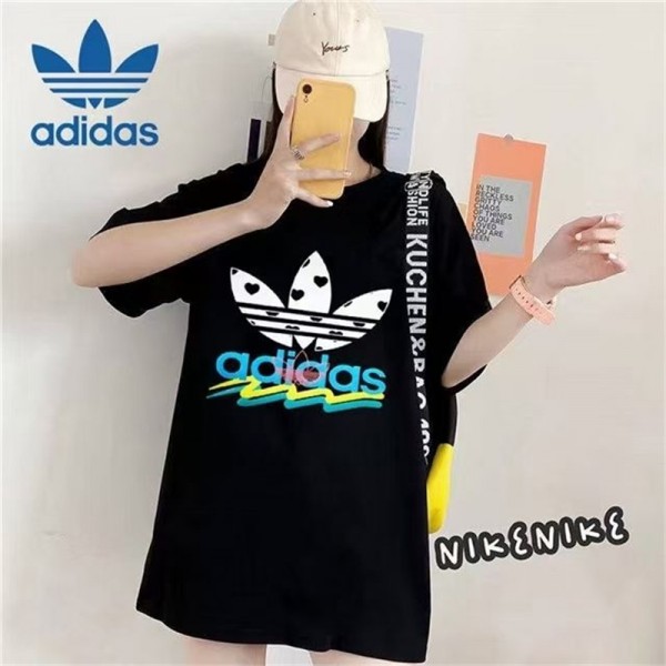 ADIDAS Tシャツ 半袖 ブランド アディダス 親子服 上着 ロゴ入れ ペアルック カジュアル 丸首 コットン製 女性 ロンT 個性 ファッション 高品質 大きいサイズ 心地よい メンズ