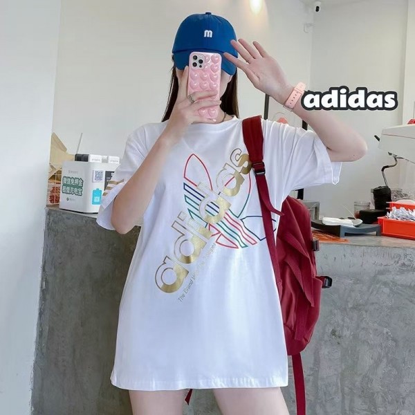 ブランド アディダス ロング 丈 Tシャツ 長め シャツ トップス adidas レディース ティーシャツ プリント柄 ワンピース ルームウェア カジュアル 通気性 流行り 大きいサイズ XS~4XL