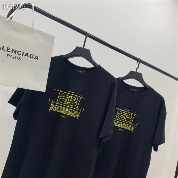 ハイブランド バレンシアガ Tシャツ 黒 シンプル 男性 丸首 balenciaga 半袖 カジュアル 人気 レディース ゆったり 大人気 トップス 肌に優しい 流行りｔシャツ オシャレ 