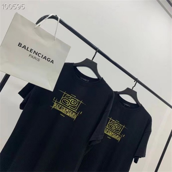 ハイブランド バレンシアガ Tシャツ 黒 シンプル 男性 丸首 balenciaga 半袖 カジュアル 人気 レディース ゆったり 大人気 トップス 肌に優しい 流行りｔシャツ オシャレ 