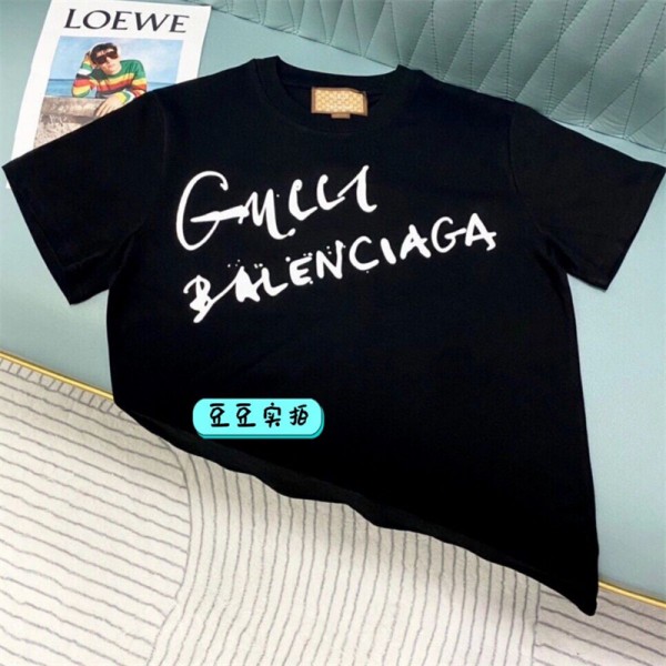 バレンシアガ &GUCCI Tシャツ ファッション 高品質 コットン BALENCIAGA コラボグッチ ブランド半袖 メンズ 肌に優しい 快適 カジュアル 上着 夏 トップス S~4XL