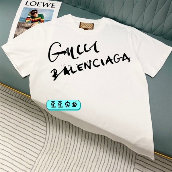 バレンシアガ &GUCCI Tシャツ ファッション 高品質 コットン BALENCIAGA コラボグッチ ブランド半袖 メンズ 肌に優しい 快適 カジュアル 上着 夏 トップス S~4XL