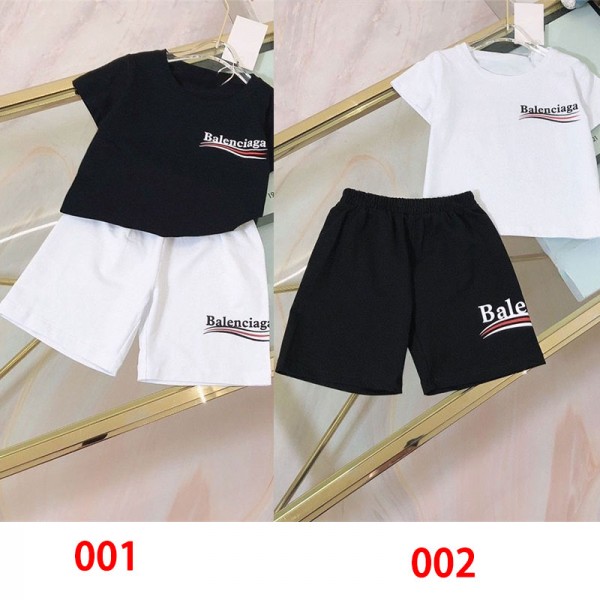 Balenciaga バレンシアガブランド子供服 男の子 半袖 Tシャツ ハーフパンツ 上下セット 夏服 セットアップ 子供 夏 ジャージ 上下 セット 男の子 カジュアル 韓国 お洒落 男の子 半袖 スウェット セットアップ キッズ  子供の日プレゼント 90 - 160cm