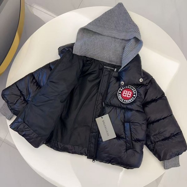 Balenciaga バレンシアガブランド男の子 防寒コート ダウン ジャケット キッズ アウター ジュニア 90¬140cm 中綿コート フード付き 暖かい 厚手 子供服 軽量 中綿 通園 通学 ボーイズ 冬 防寒対策 保温