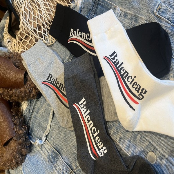 Balenciaga バレンシアガレディース向け 靴下 かわいいコットン 靴下 メンズ 通気性ブランドミドルソックス 高品質ブランドソックス 男女兼用 ファッション