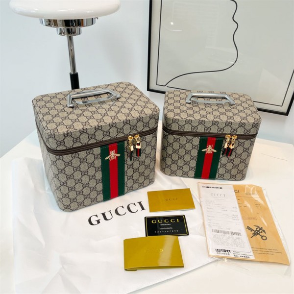 Gucci グッチブランドコスメバッグ メイクポーチ 化粧ポーチ 2点セット バニティケース トラベル 鏡付き ドレッサー 収納ボックス 化粧品 収納 雑貨 小物入れ 出張用バック 超軽量 機能的 大容量 4色