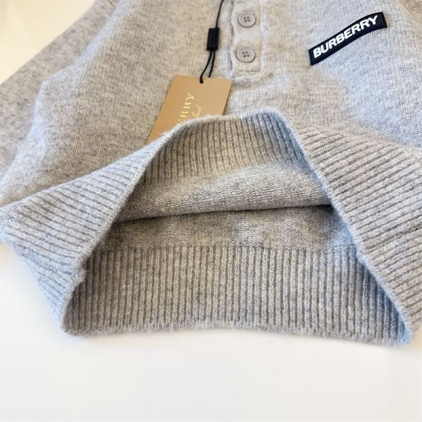 Burberry バーバリーハイブランド子供服 ニットセーター 男の子 女の子 ボトン付き 長袖 丸首 綿 キッズ 春秋冬 90- 150cm 無地 シンプル 通学 ボーイズ ガールズ 下着 インナー 防寒 