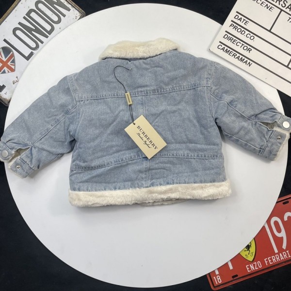 Burberry バーバリーブランド子供服 キッズ ジャケット デニム 裏起毛 ボーイズ ボアアウター 女の子 子供ボアジャケット 90-130cm キッズ パーカー 女の子 厚手 防寒 アウター おしゃれ 可愛い 子供服