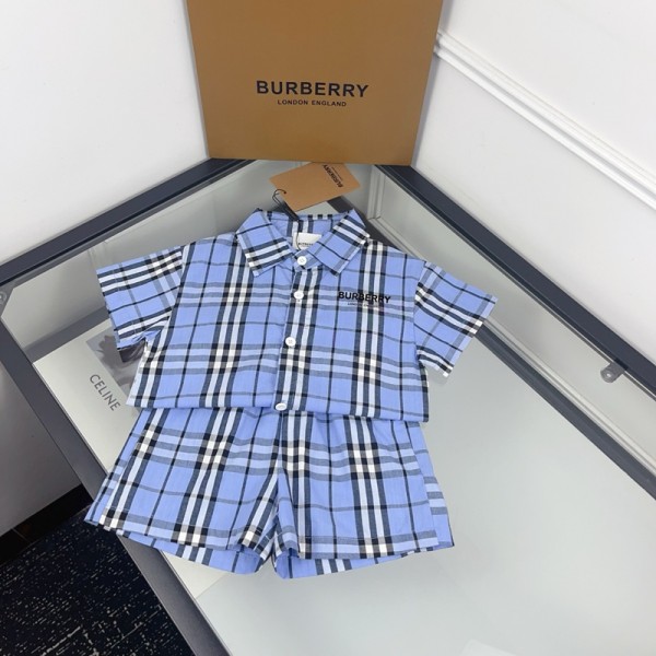 ブランドバーバリーBurberry 子供服 男の子 セットアップ 2点セット キッズ ジュニア 夏服 プリント 半袖 襟付き 90¬150cm ショートパンツ カジュアル 通気性 快適 ジュニア 上下セット 普段着 部屋着 通学通園