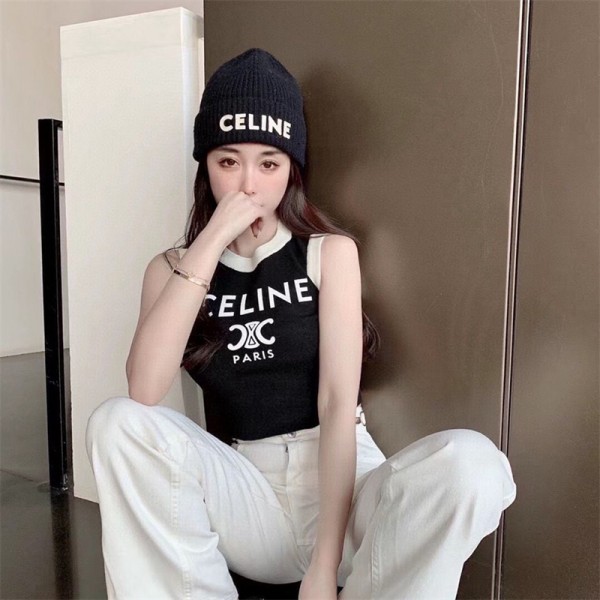 セリーヌ ブランド ベスト ひんやり 黒 白 トップス Celine レディース愛タンクトップ 着瘦せ インナー セクシー かわいい 流行り 涼し 着心良い S~XL