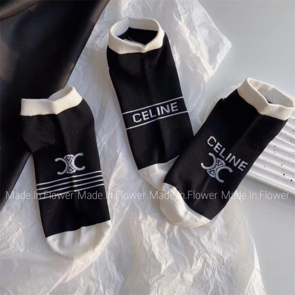 CELINE セリーヌレディース向け 靴下 かわいいコットン 靴下 メンズ 通気性上質な コットン ソックス くつしたブランドソックス 男女兼用 ファッション