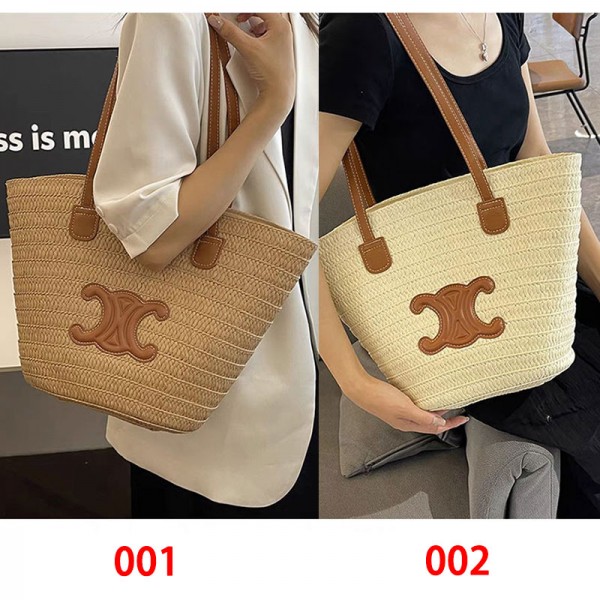 セリーヌ編みバッグ カゴバッグ トートバック ビーチバック CELINE かごバッグ レディース CELINE 手提げバッグ 肩掛けバック A4 大容量 可愛い ナチュラル 柔らかい 浴衣向け 旅行 海水浴 旅行用 夏