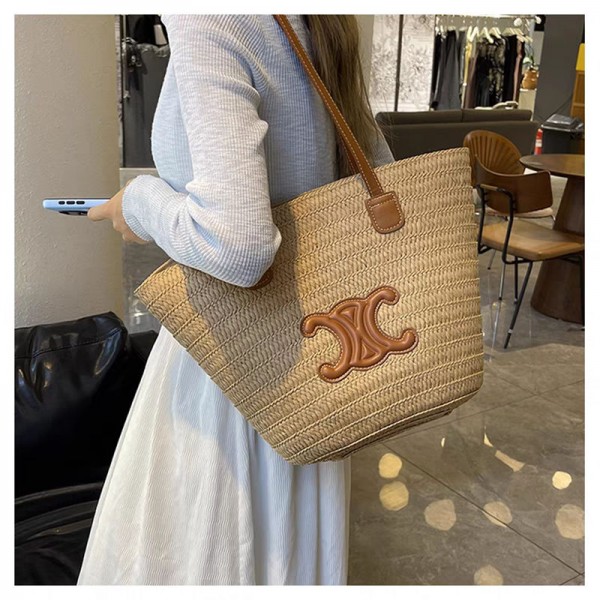 セリーヌ編みバッグ カゴバッグ トートバック ビーチバック CELINE かごバッグ レディース CELINE 手提げバッグ 肩掛けバック A4 大容量 可愛い ナチュラル 柔らかい 浴衣向け 旅行 海水浴 旅行用 夏