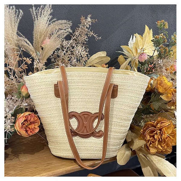 セリーヌ編みバッグ カゴバッグ トートバック ビーチバック CELINE かごバッグ レディース CELINE 手提げバッグ 肩掛けバック A4 大容量 可愛い ナチュラル 柔らかい 浴衣向け 旅行 海水浴 旅行用 夏
