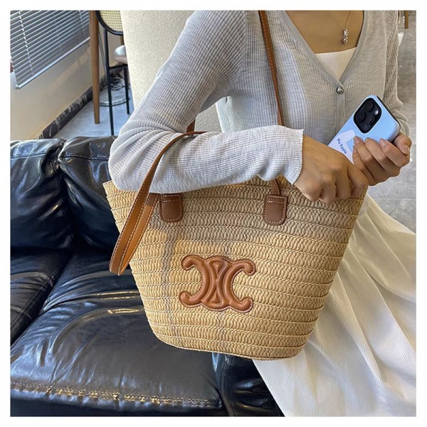 セリーヌ編みバッグ カゴバッグ トートバック ビーチバック CELINE かごバッグ レディース CELINE 手提げバッグ 肩掛けバック A4 大容量 可愛い ナチュラル 柔らかい 浴衣向け 旅行 海水浴 旅行用 夏