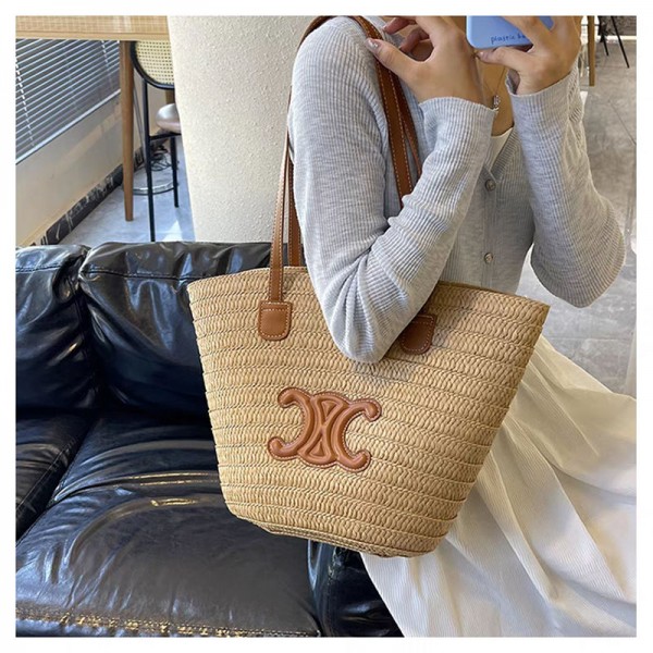 セリーヌ編みバッグ カゴバッグ トートバック ビーチバック CELINE かごバッグ レディース CELINE 手提げバッグ 肩掛けバック A4 大容量 可愛い ナチュラル 柔らかい 浴衣向け 旅行 海水浴 旅行用 夏