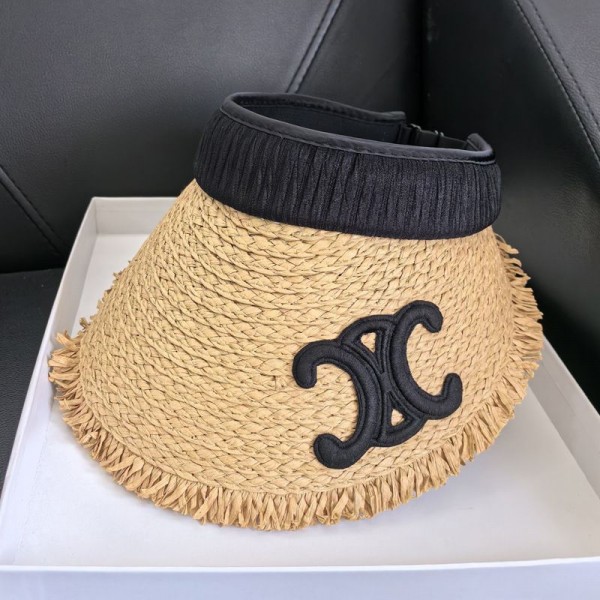 CELINE セリーヌブランドサンバイザー レディース UVカット サンハット 日除け帽子 麦わら 春夏 つば広 小顔効果 吸汗速乾 あご紐付き テニス ゴルフ アウトドア