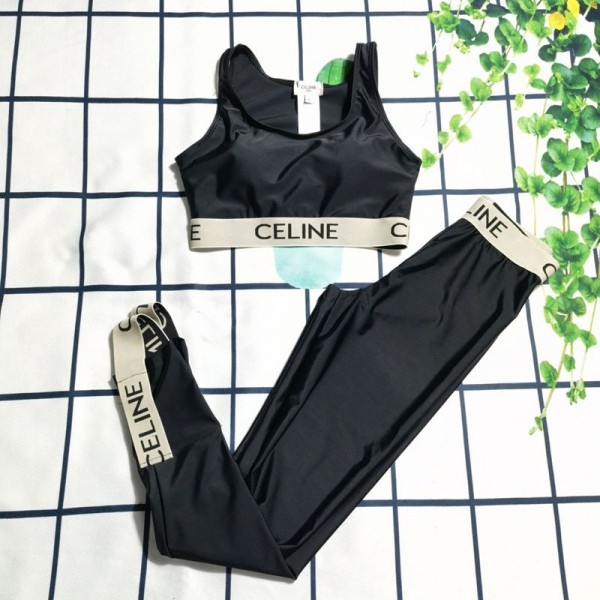 ブランドセリーヌ スポーツウェア CELINE ヨガウェア レディース 上下セット スポーツブラ 揺れない ブラジャー トレーニング ウェア レギンス 2点セット ハイウエスト 通気性 伸縮性 快適な動き おしゃれ