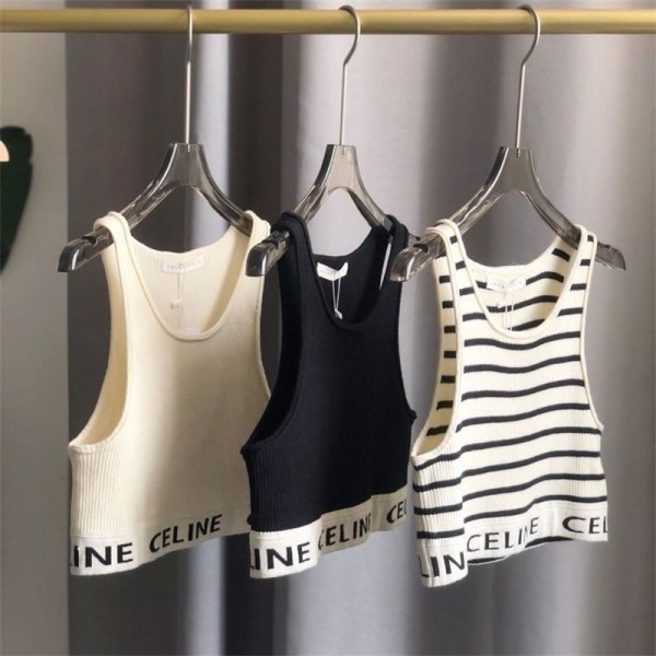 CELINE セリーヌハイブランドタンクトップ レディース ニットノースリーブ インナー ニットトップス ショート丈 キャミソールUネック 薄手 シンプル 快適 痩せ 肌着 下着 重ね着 夏 着痩せ ヨガ 無地