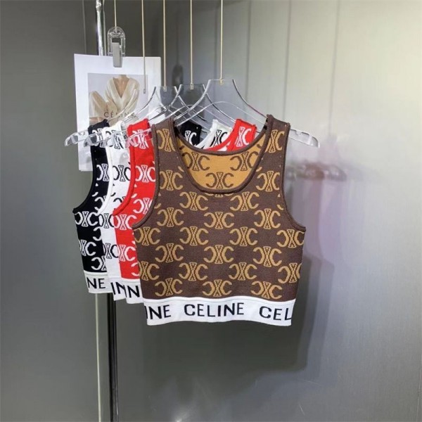 CELINE セリーヌハイブランドショート丈タンクトップ レディース ニットキャミソール インナー へそ出し ノースリーブ 伸縮性 重ね着 トップス ダンス スポーツ シンプル ブラ紐隠し 脇下隠し 胸元隠し 肌着