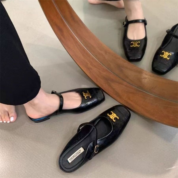 CELINE セリーヌブランド履きやすい 歩きやすい 靴づれしにくい 脱げにくい 225¬250cm クッション 甲ストラップ ゴムストラップ 削れにくいかかとゴム ローヒール ポインテッドトゥ メリージェーン 