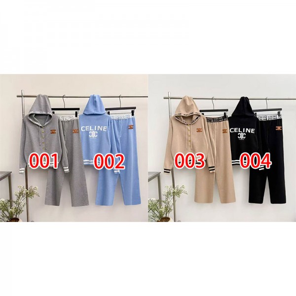 CELINE セリーヌハイブランド上下セット 2点セット レディース ニットセットアップ S - 2XL ニットパーカー+ワイドパンツ パンツスーツ カーディガン 春服 秋服 グルーネック ニットセーター パフスリーブ おしゃれ ファッション カジュアル ゆったり 可愛い 大人 部屋着 春秋