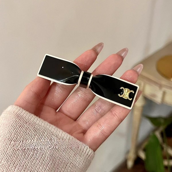 CELINE セリーヌハイブランドバンスグリップ  VINGTAINE ヘアピン シンプル リボンバナナクリップ エレガント ヘアクリップ オフィス ヘアアクセサリー 黒白