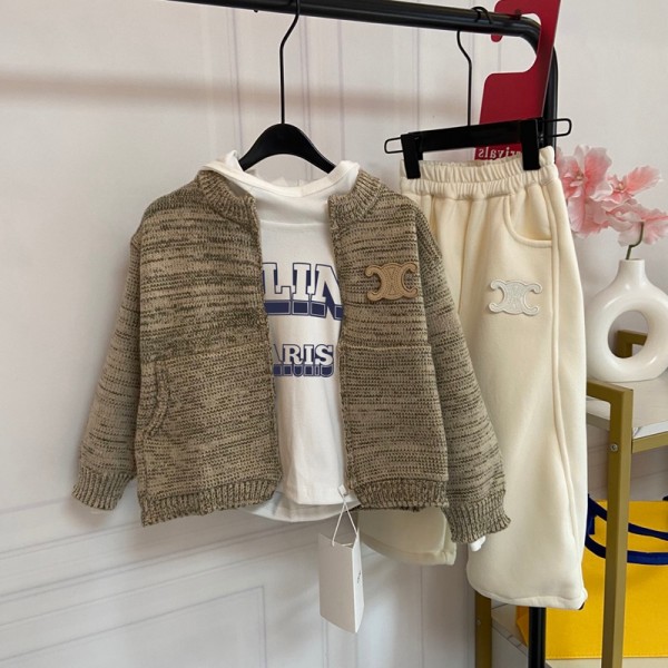 CELINE セリーヌブランド3点セット 子供 ジャージ 男の子 カーディガンパーカー パンツ 長袖 子供服 紳士服 ニットコート 上下セット スポーツウェア カジュアル キッズこども スーツセット 100¬160cm セットアップ 出産祝い 卒業式 入学式 入園式