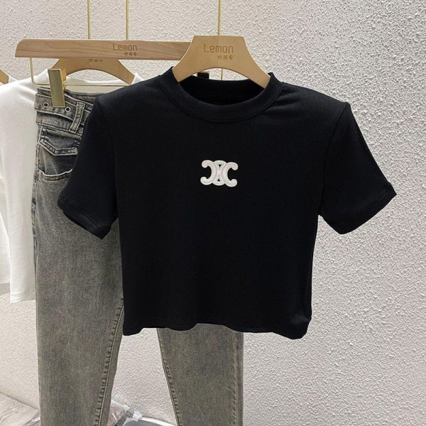 CELINE セリーヌブランドTシャツ キッズ 女の子 半袖 韓国 お洒落 ティーシャツ ガールズ 90-160cm 上着 カットソー 通気性 薄手 快適 てぃーシャツ 女児 無地 クルーネック カジュアル 子供服 トップス