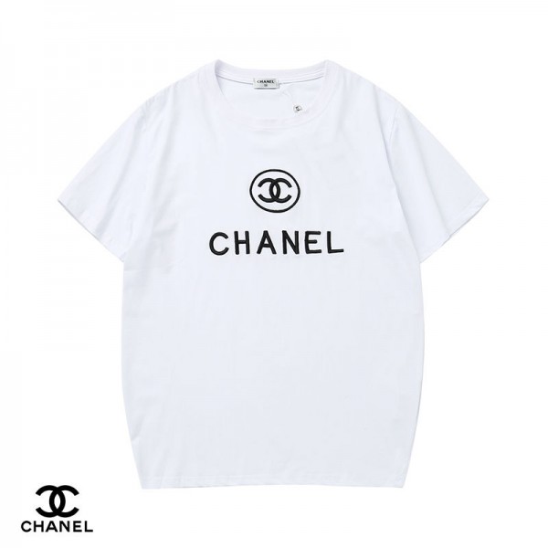 ブランド シャネル  tシャツ 半袖 コットン製 高品質 CHANELロゴ付き 丸首ソフト レディース 上着 メンズ トップス 薄手 通気性抜群 シンプル 着心良い S~3XL