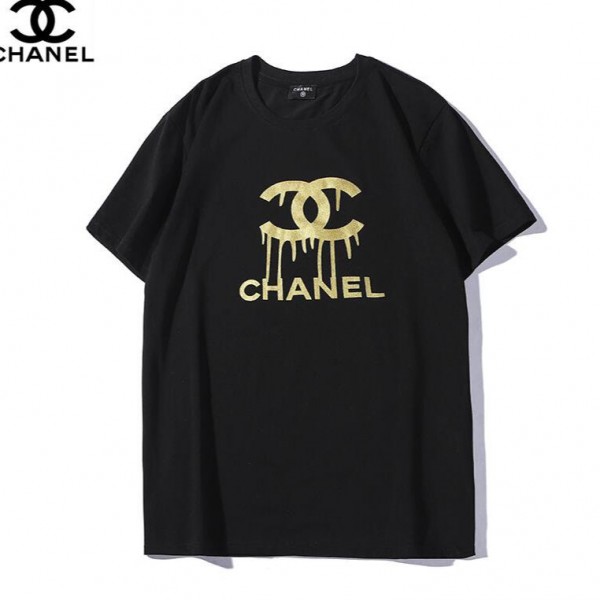 ブランド シャネル  tシャツ 半袖 コットン製 高品質 CHANELロゴ付き 丸首ソフト レディース 上着 メンズ トップス 薄手 通気性抜群 シンプル 着心良い S~3XL