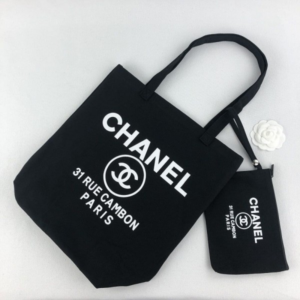 シャネル キャンバスバッグ シンプル CHANEL 親子バッグ ミニバッグ付き 肩掛けバッグ 大容量 トートバッグ 弁当バック 黒 耐久性 ハンドバッグ 2way 通勤 通学 帆布