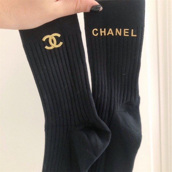 シャネル 靴下 柔らかい コットン製 ソフト レディース CHANEL ブランド 靴下 ブラック ソックス 通気性よい かわいい 弾力 四季通用 おしゃれ 女子高校生 靴下 革靴コディネート良い