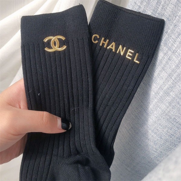 シャネル 靴下 柔らかい コットン製 ソフト レディース CHANEL ブランド 靴下 ブラック ソックス 通気性よい かわいい 弾力 四季通用 おしゃれ 女子高校生 靴下 革靴コディネート良い