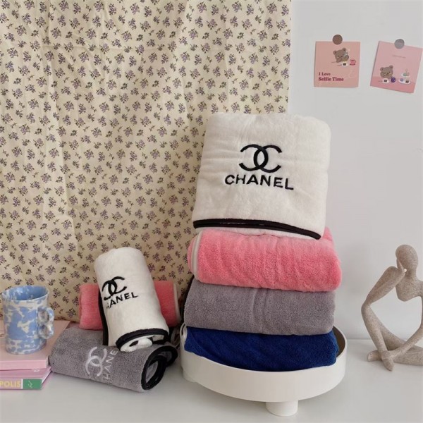 Chanel ブランド バスタオル フェイスタオル 2枚入り シャネル タオル 吸水 マイクロファイバー 柔らか 肌に優しい 速乾 軽量 ファッション かわいい