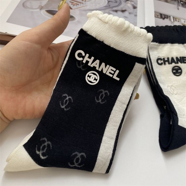 シャネル 靴下 レディース 2点セット かわいい ブランド chanel 靴下 ストーキング 上質な コットン ソックス くつした ミドルソックス  