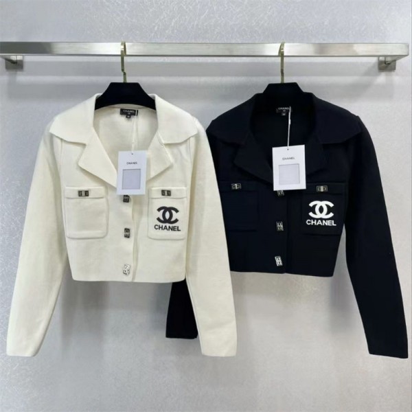 Chanel ブランド スーツ レディース ジャケット シャネル 可愛い ニットジャケット 気質コート セレブリティ風  小香風 ャケット ファション ジュアル スタイリ ッシュジ Lサイズ  白 黒 ベージュ 